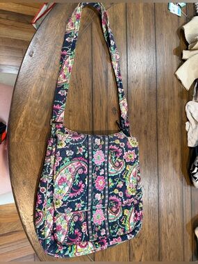 Vera Bradley Navy Quilted Paisley Shoulder Bag with Pink & Green Accents